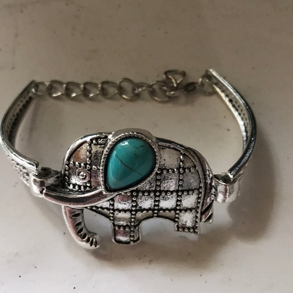 Turquoise Elephant Silver Bracelet Adjustable - Picture 3 of 4